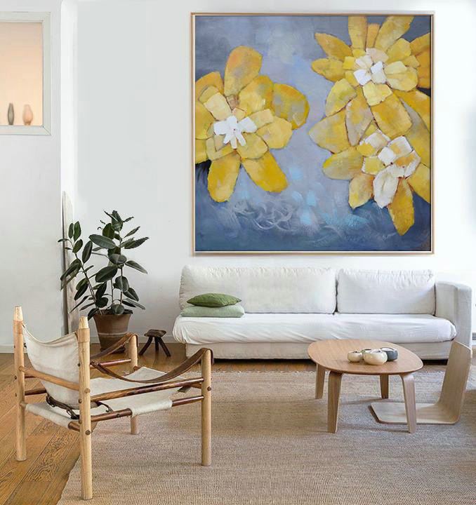 Large Modern Abstract Painting,Oversized Contemporary Art,Hand Paint Large Clean Modern Art,Gray,Yellow,Purple.etc